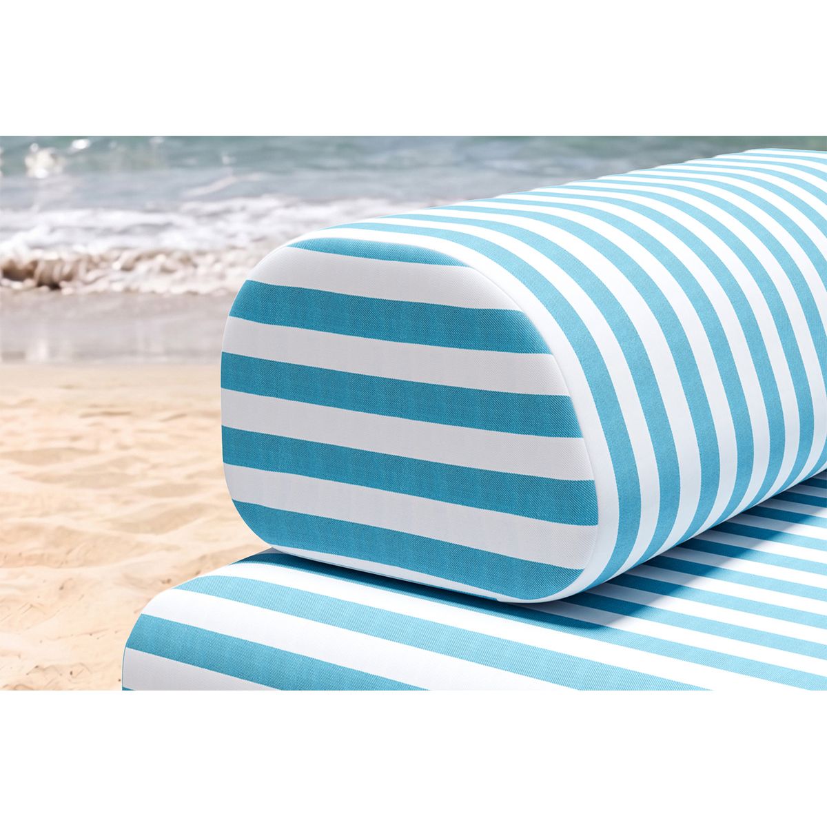 2-Seater Modular Sofa - Striped Outdoor Fabric - White and Blue