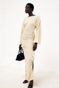 Vestido Largo Estructurado Con Cordones De Ajuste Beige