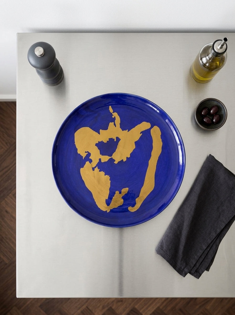 Feast - Plato De Servir - Gres - Azul Oscuro Dorado