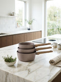 Set of 3 Saucepans 16/18/20cm - Forged Aluminum - Ceramic Coating - Taupe