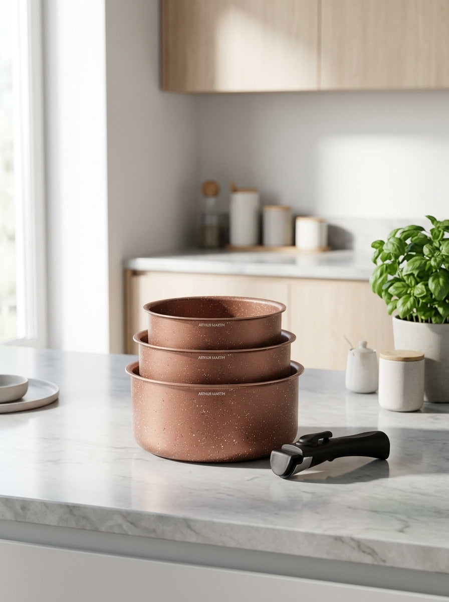 Set 3 Casseroles 16/18/20cm - Aluminium - Anti-Adhésif - Terracotta