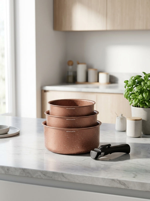 Set of 3 Saucepans 16/18/20cm - Aluminum - Non-Stick - Terracotta