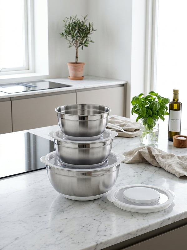 Set 3 Ensaladeras Con Tapa 16/20/24cm - Acero Inoxidable