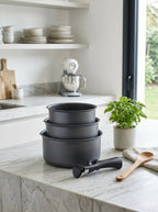 Set 3 Casseroles 16/18/20cm - Aluminium - Anti-Adhésif - Gris Mat