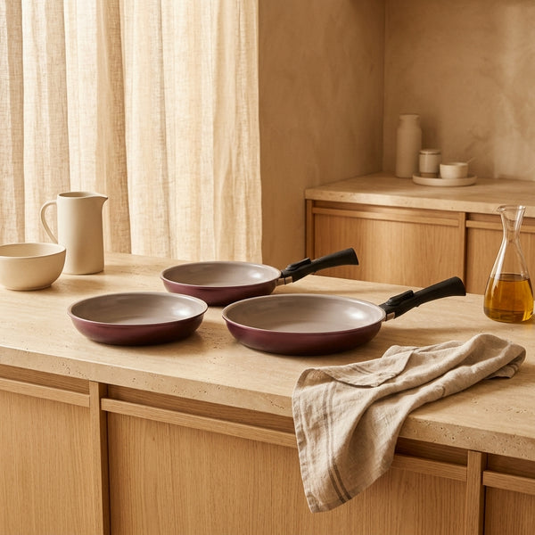 Set De 3 Sartenes 20-24-28 + 1 Mango - Burdeos