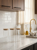 Set De 3 Bocaux En Verre Ronds Avec Couvercles En Bambou - Transparent