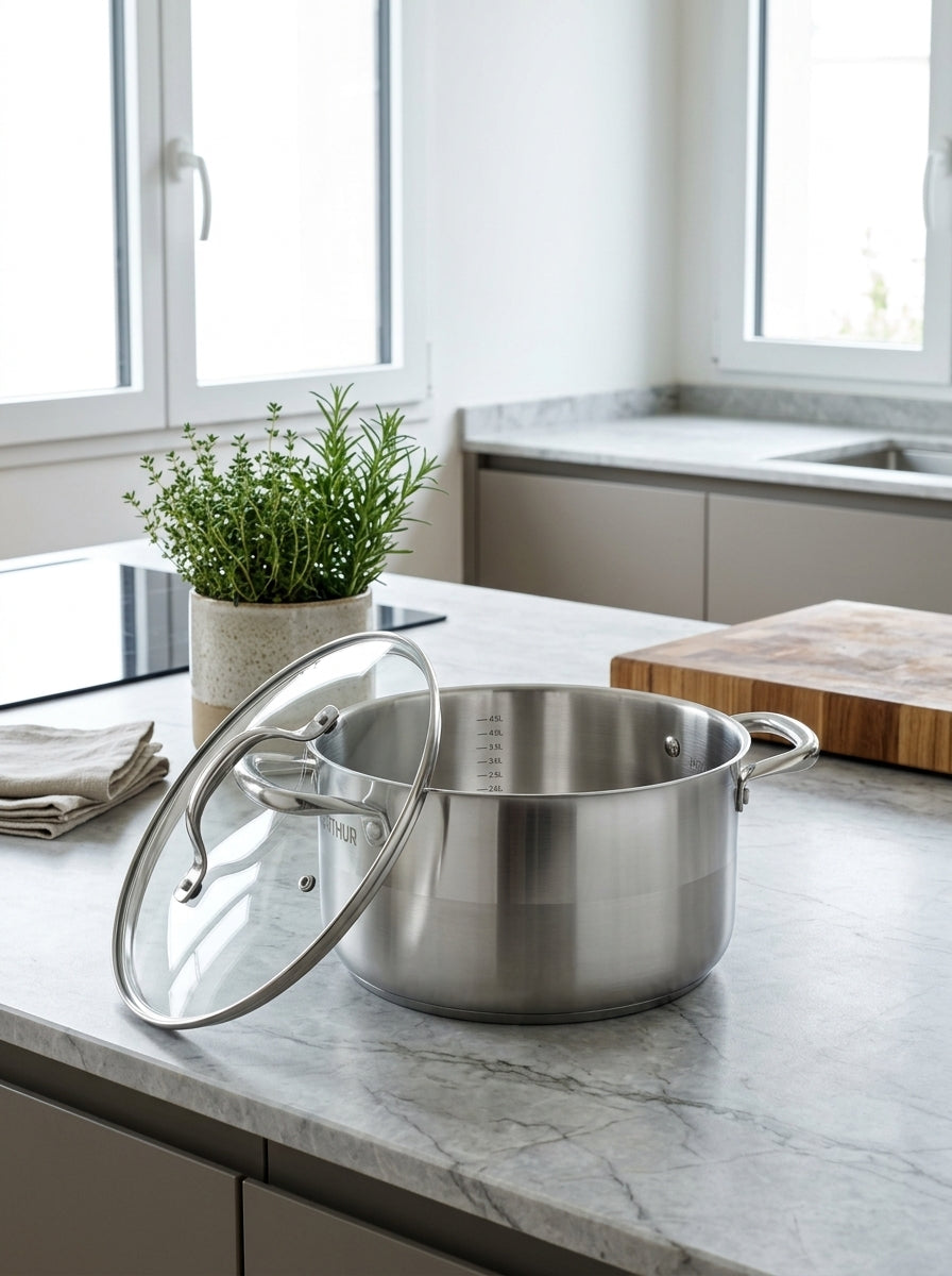 Marmite 28cm - Couvercle En Verre - Acier Inoxydable - Inox