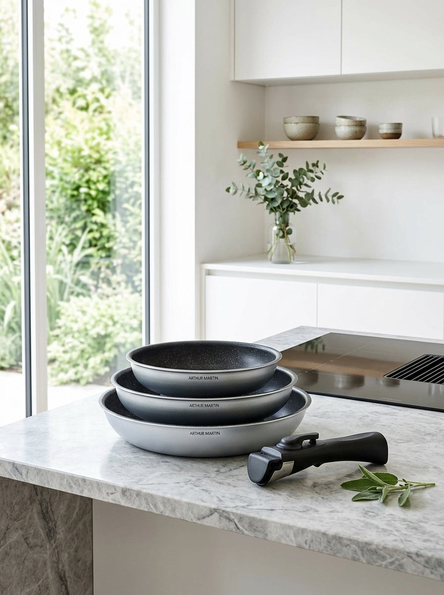 Set 3 Poêles 20/24/28cm - Aluminium - Anti-Adhésif - Silver