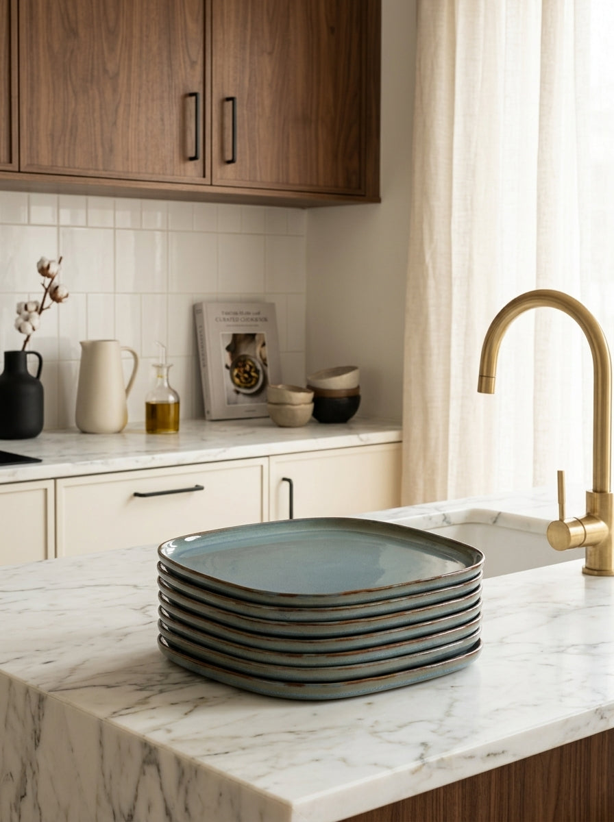 Terres De Rêves - 8 Assiettes Carrées L - Smoky Blue - Anita Le Grelle