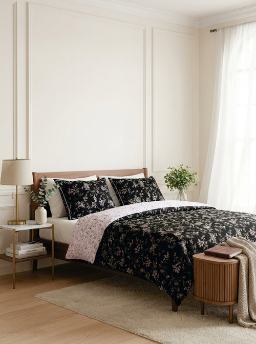 Eden Sauvage - Housse De Couette + 1 Ou 2 Taie(s) D'Oreiller - Satin De Coton - Noir