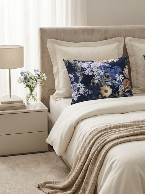 Bouquet D'Hortensias - Taie D'Oreiller - Satin De Coton - Bleu