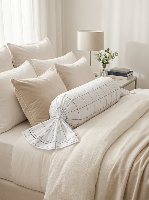 Caren - Taie De Traversin - Satin De Coton - Blanc/Bleu