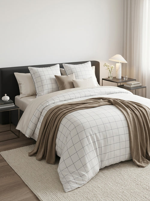 Caren - Housse De Couette + 1 Ou 2 Taie(s) D'Oreiller - Satin De Coton - Blanc