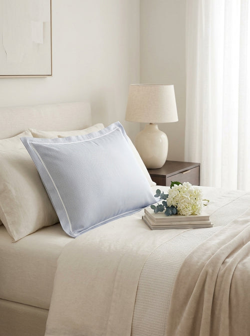 Azure Flowers - Pillowcase - Cotton Satin - Fine Light Blue Stripes