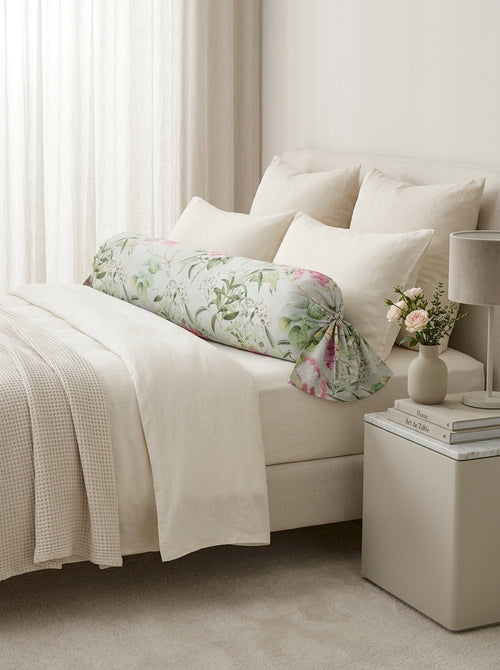 Jardin De Roses - Bolster Case - Cotton Satin - Thyme Green