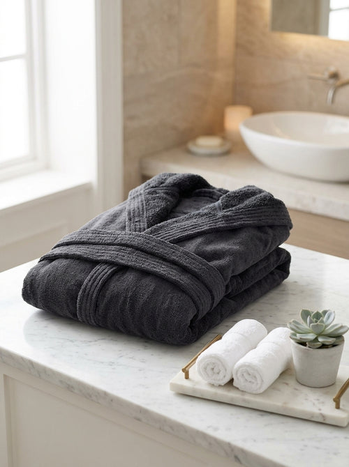 Peignoir Avec Capuche - Coton Ultra Absorbant - Gris Foncé