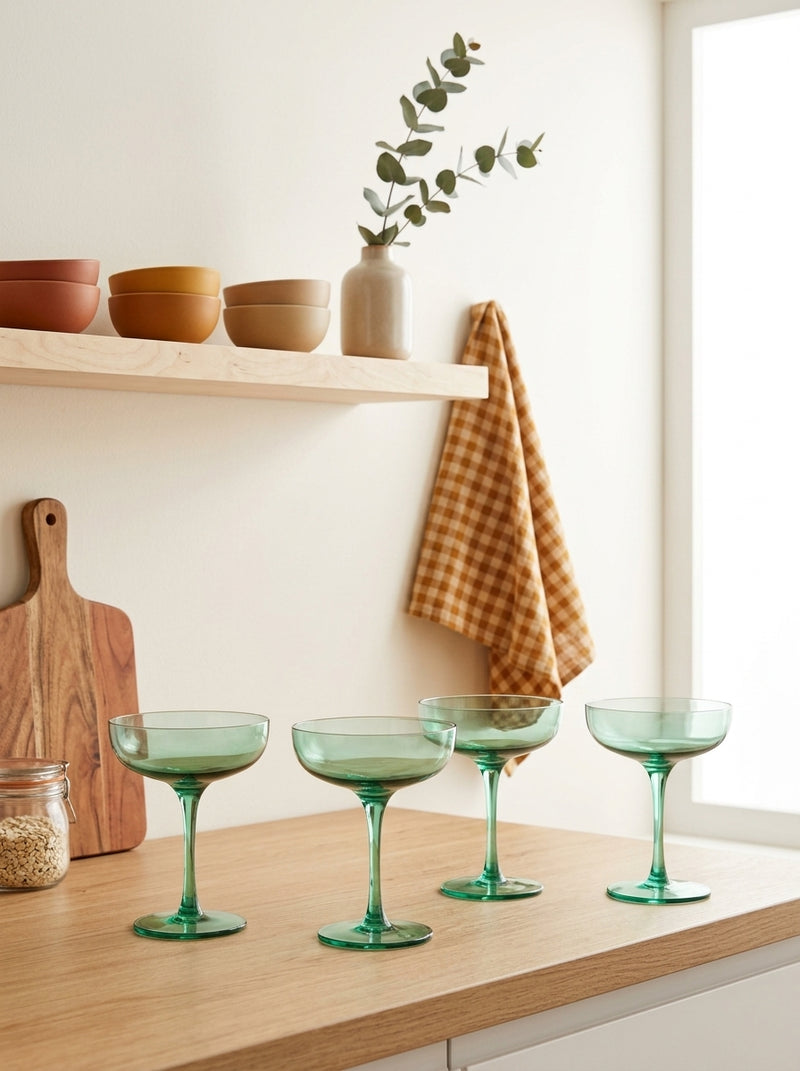 Eyden - Lot De 4 Coupes À Champagne 17 Cl - Verre Soufflé Bouche - Vert