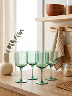 Eyden - Lot De 4 Verres À Pied 35 Cl - Verre Soufflé Bouche - Vert