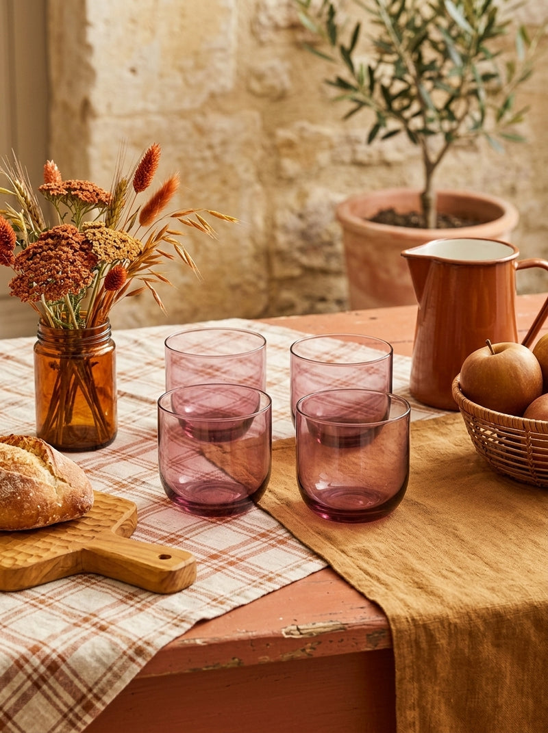 Eyden - Juego de 4 vasos de 26 cl - Vidrio soplado - Rosa