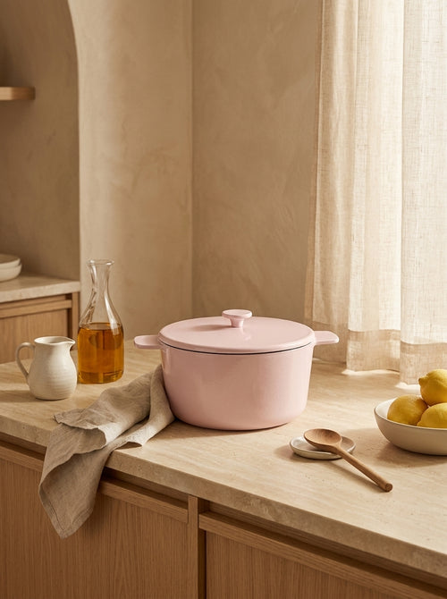 Cazuela Redonda Con Tapa - Esmalte Rosa