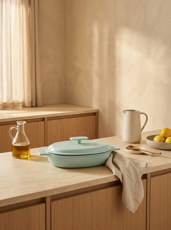 Oval Casserole With Lid - Enamel Green