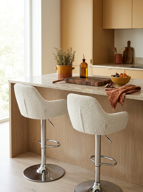 Adam - Lot De 2 Chaises De Bar Effet Laine Bouclette Blanc Cassé