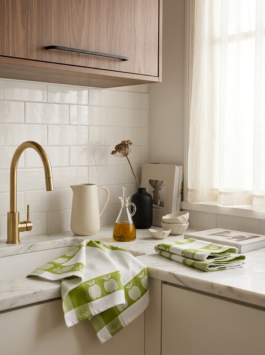 Carré - Set of 3 Honeycomb Tea Towels - Cotton - Green