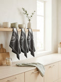 Miel - Set of 3 Jacquard Tea Towels - Cotton - Black
