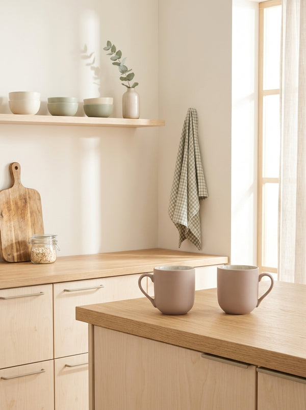 Iris Taupe - Set of 2 Mugs - Reactive Stoneware - Taupe