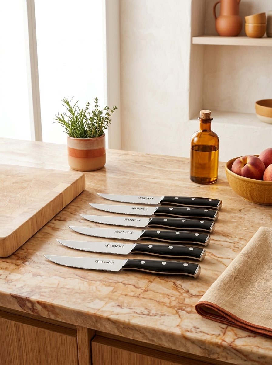 Gleam - Set of 6 Knives - Steel - Black