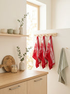 Miel - Set of 3 Jacquard Tea Towels - Cotton - Red