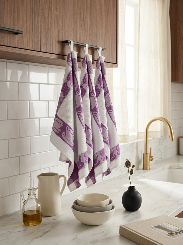 Carré - Set of 3 Honeycomb Tea Towels - Cotton - Purple