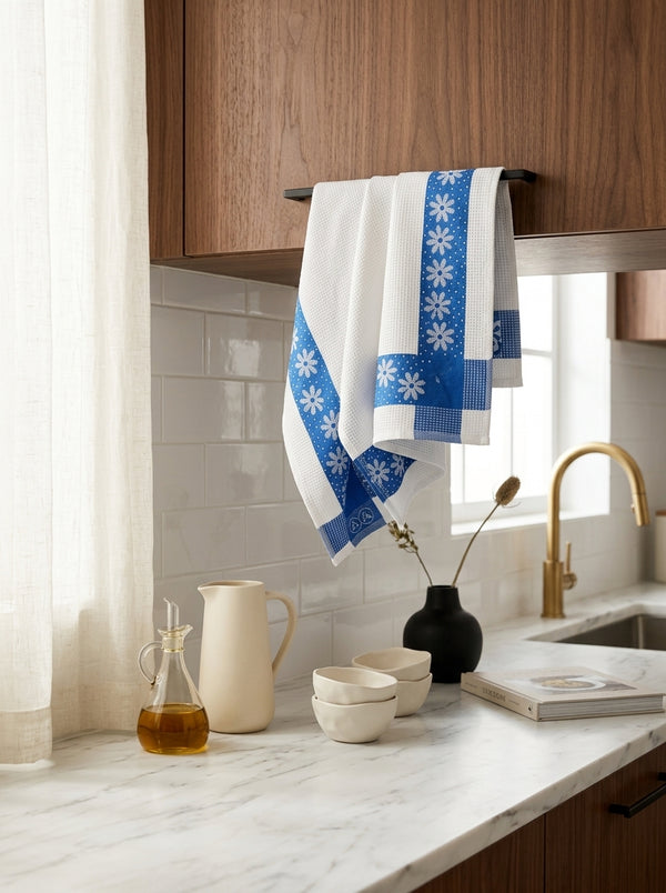 Carré - Set of 3 Honeycomb Tea Towels - Cotton - Blue