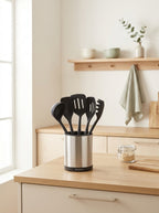 Harmonie - Set 6 Ustensiles De Cuisine - Inox Et Silicone - Argent / Noir