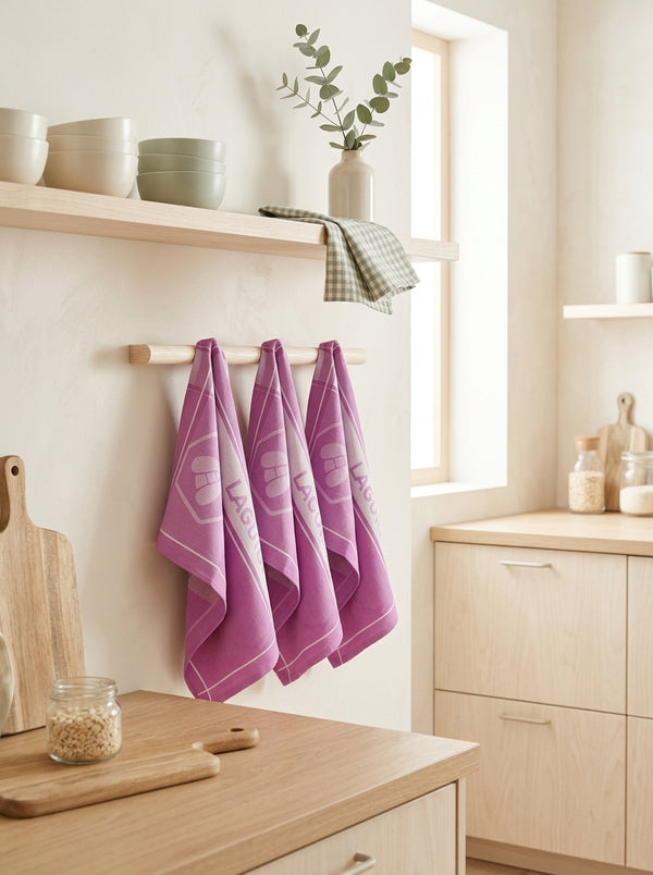 Miel - Set of 3 Jacquard Tea Towels - Cotton - Mauve