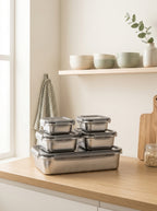 Set Of 5 Rectangular Boxes - Stainless Steel - Silver