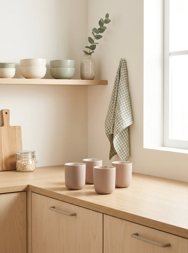 Iris Taupe - Set of 4 Cups - Reactive Stoneware - Taupe