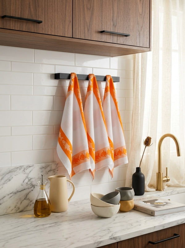 Carré - Set of 3 Honeycomb Tea Towels - Cotton - Orange