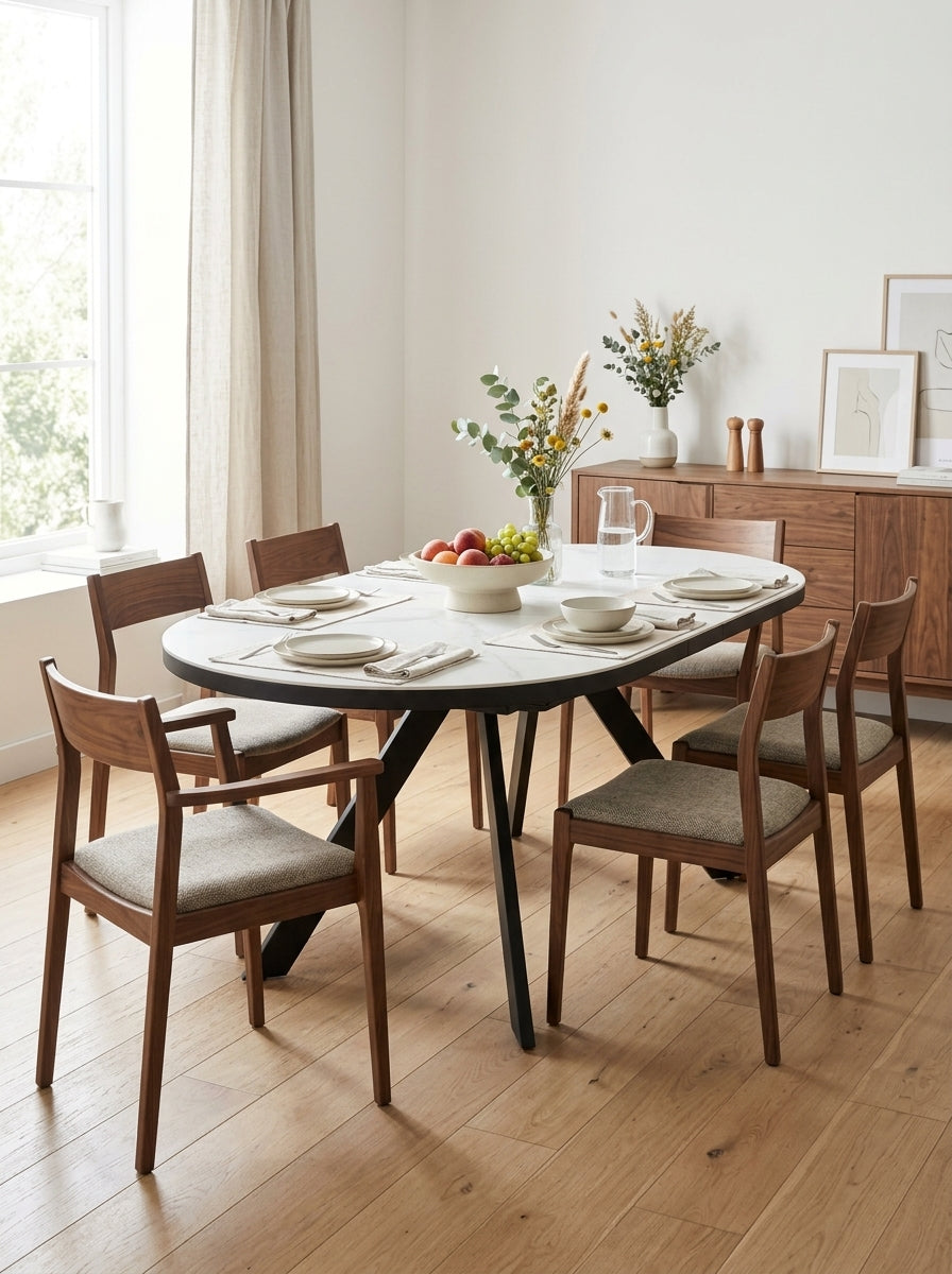 Inski - Mesa de comedor ovalada extensible - 6 plazas - Blanco
