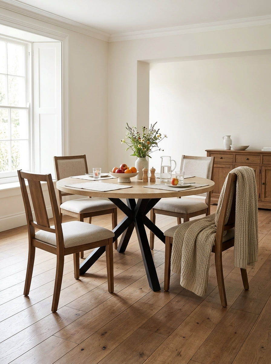 Alina - Table À Manger Ronde Et Pieds En Métal - 4 Personnes - Naturel