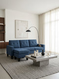Lumina - Canapé D'Angle Réversible Avec Pouf En Microfibre - Bleu