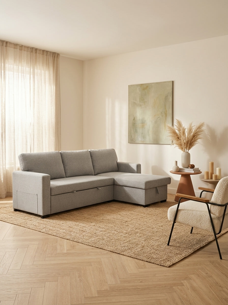 Cozy - Reversible and Convertible Fabric Corner Sofa - Light Gray