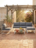 Aluzen - Mueble de jardín 4 plazas de aluminio + Puf + Mesa de centro rectangular - Gris