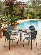 Baca - Table + 4 Round Metal Chairs Set - Gray