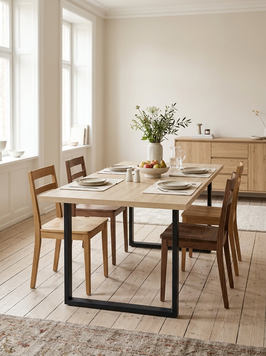 Alina - Table De Repas Et Pieds En Métal - 4 Personnes - Naturel