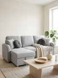Siveco - Canapé D'Angle À Gauche Convertible Tissu Blouclette - Gris