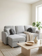 Siveco - Canapé D'Angle À Gauche Convertible Tissu Blouclette - Gris