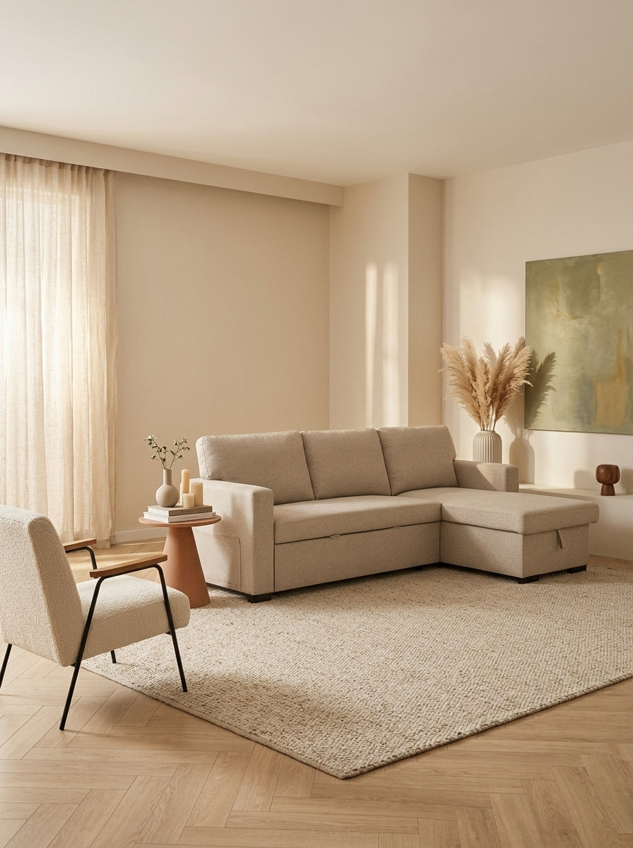 Cozy - Reversible and Convertible Fabric Corner Sofa - Beige