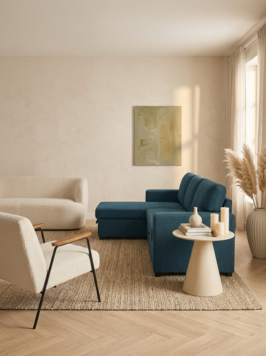 Cozy - Canapé D'Angle Réversible Et Convertible En Tissu - Bleu