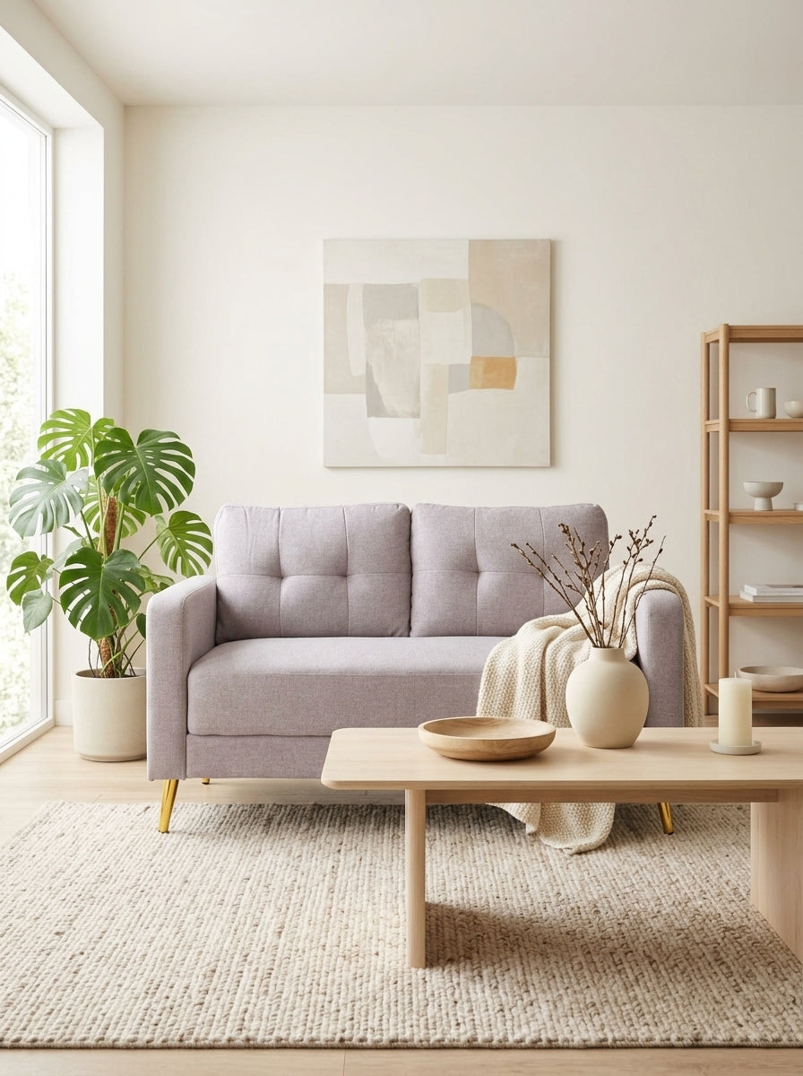Glimar - 2-Seater Fixed Microfiber Sofa - Light Gray